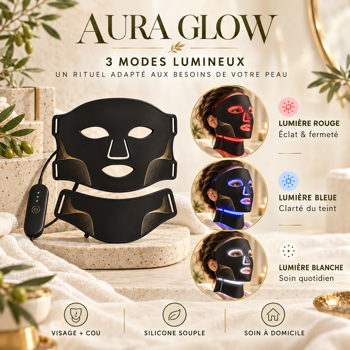 AURA GLOW™ – Masque LED visage & cou