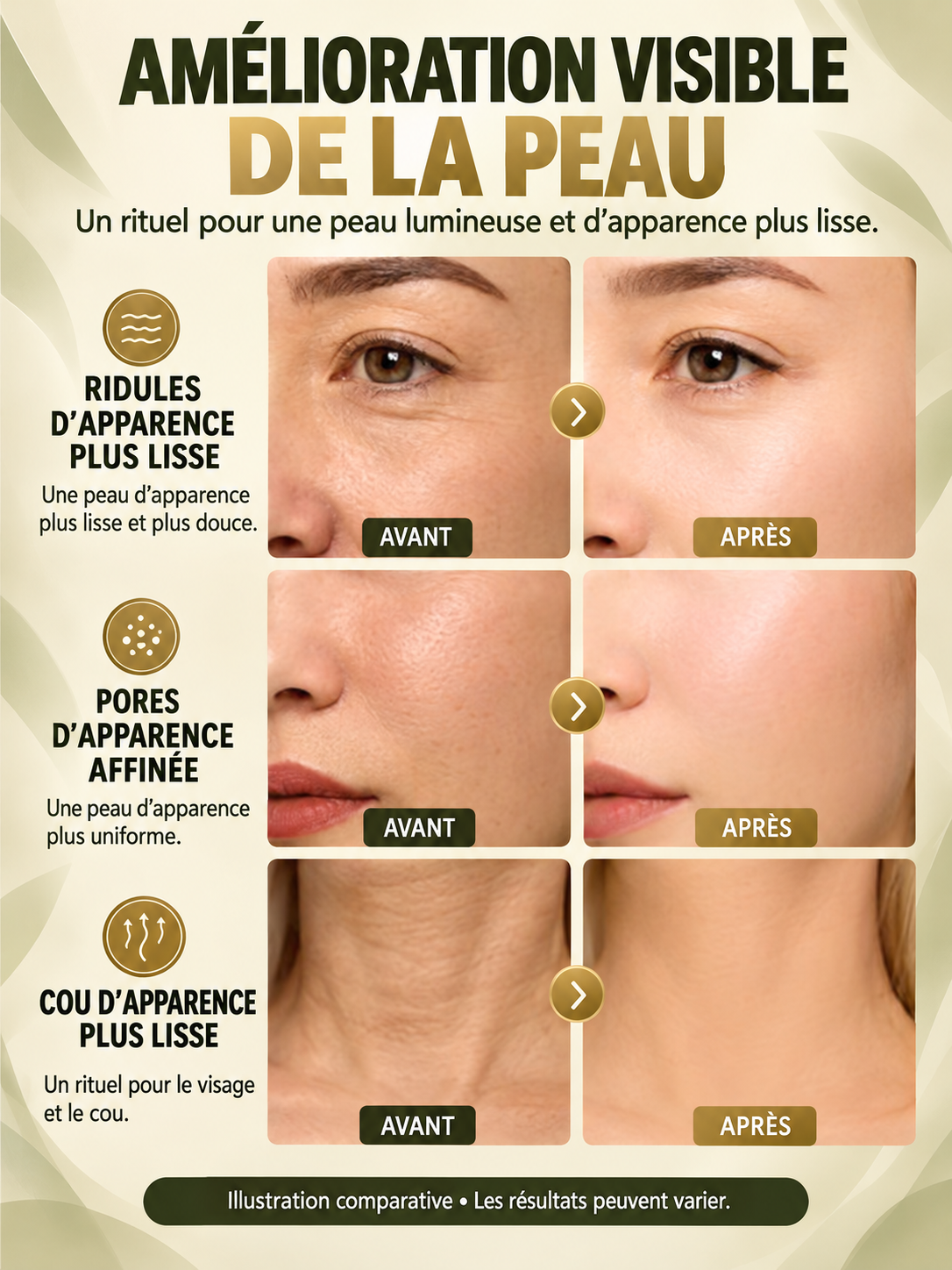 AURA GLOW : visuel comparatif avant et après, en français sur fond AURA