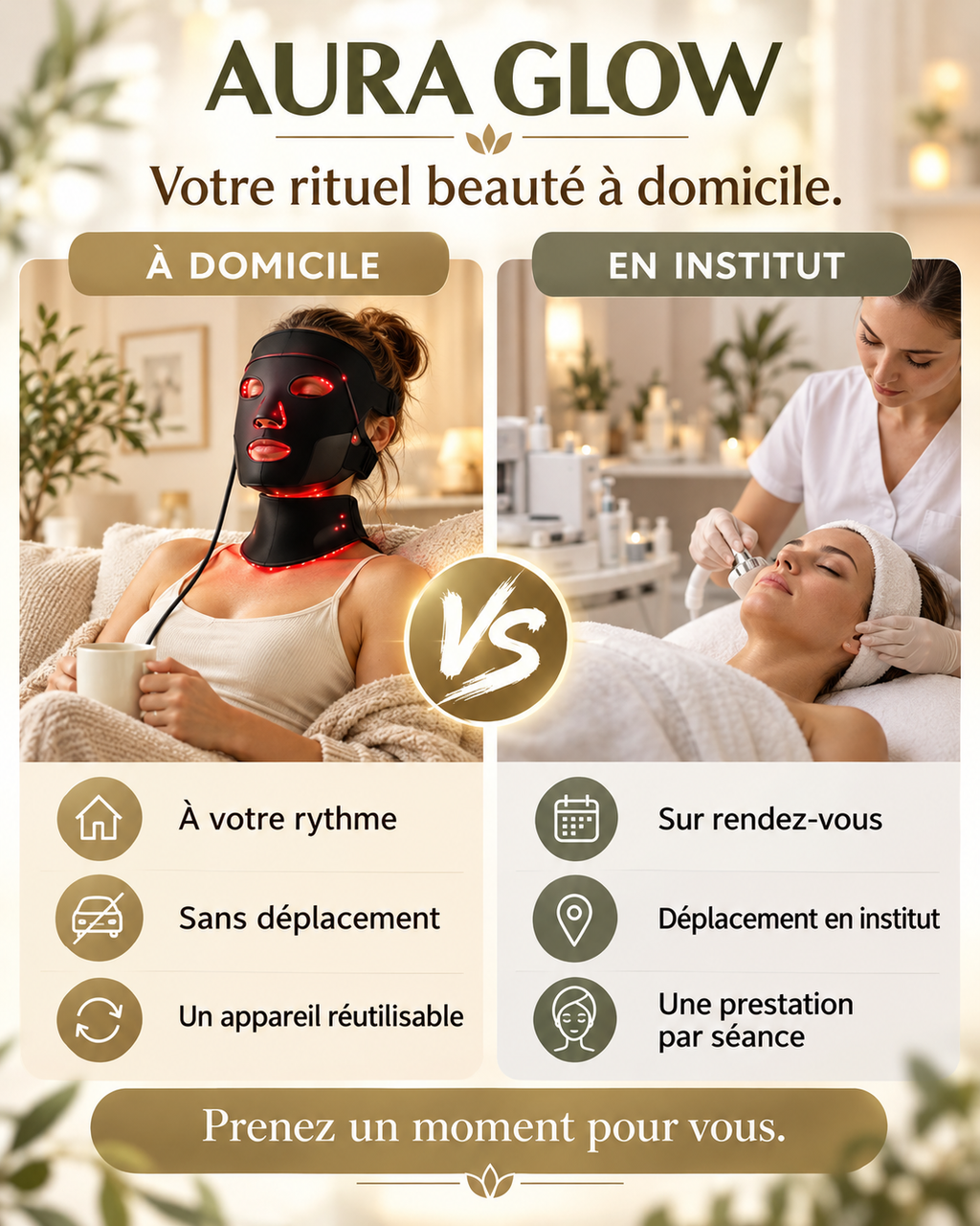 AURA GLOW : rituel à domicile et soins en institut, comparatif en français